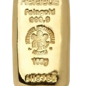 Zertifiziert 100 Gramm Goldbarren | Heraeus mit Zertifikat - gegossen