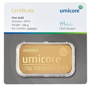 100 Gramm Goldbarren | Umicore Kostenfreie Lieferung