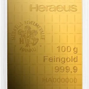 100 x 1g Gold Tafelbarren Heraeus mit Zertifikat Garantierte Lieferung