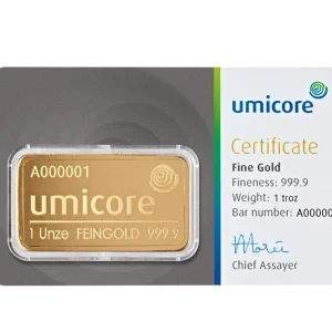 Wochenendangebot 31,1 Gramm (1oz) Goldbarren | Umicore