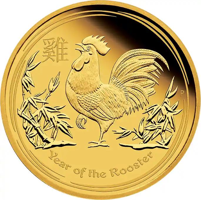 Schnäppchen 1/4 Unze Goldmünze Australien Lunar II Hahn 2017 - polierte Platte