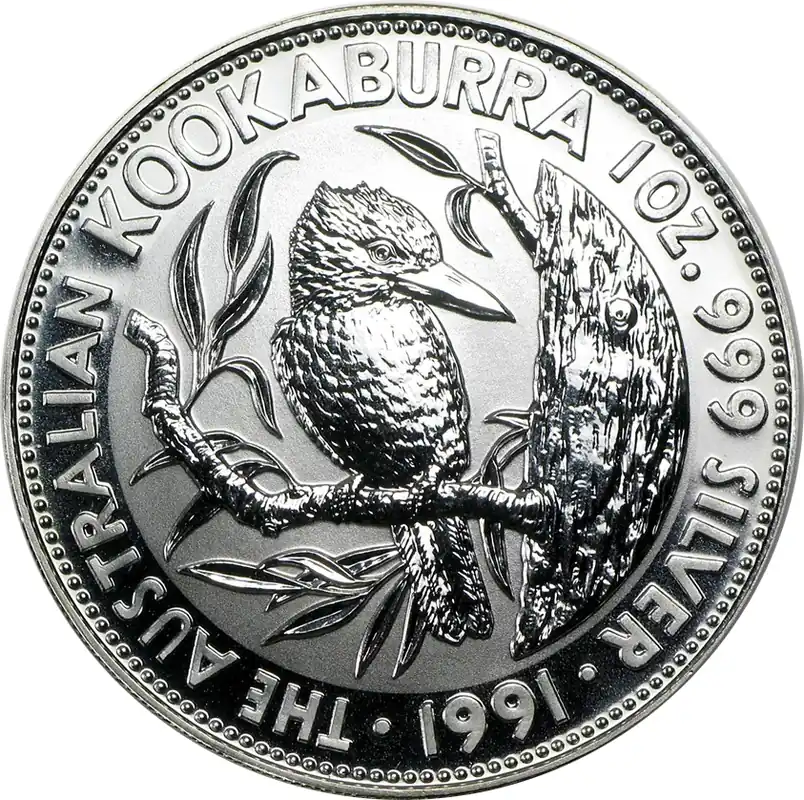 10 Unzen Silbermünze Australien Kookaburra 1991 polierte Platte Ab Werk
