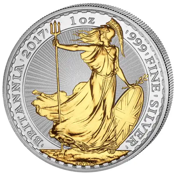 1 Unze Silbermünze Britannia 2017 teilvergoldet Preiswert