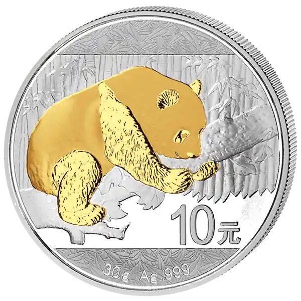 Weltweiter Versand 30g Silbermünze China Panda 2016 teilvergoldet