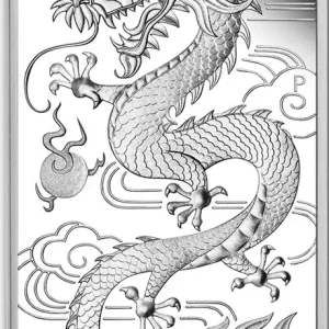 Echt 1 Unze Silbermünze Perth Mint Rectangular Dragon 2018 - polierte Platte