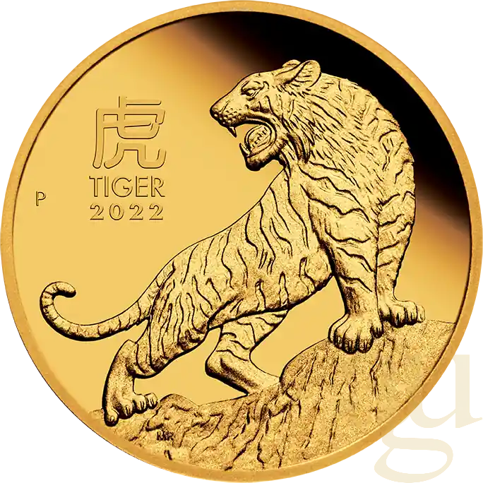 Ausverkauf 1/4 Unze Goldmünze Australien Lunar III Tiger 2022 - polierte Platte