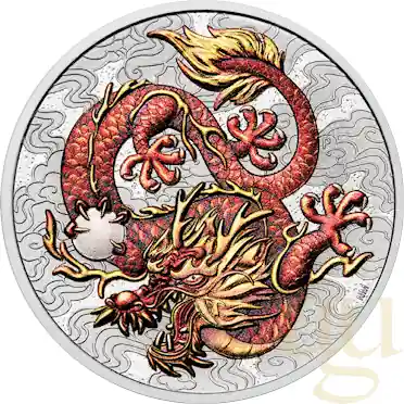 Sonderangebot 1 Unze Silbermünze Australien Chinese Myths and Legends Drache 2021 - Rot/Gold coloriert