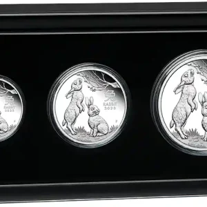 Preisknaller Silbermünze Australien Lunar III Hase 2023 - polierte Platte - Three Coin Set