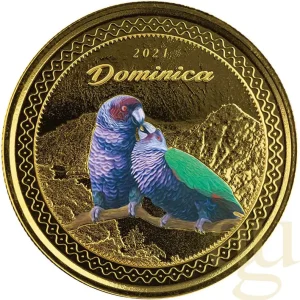 Schnäppchen 1 Unze Goldmünze EC8 Dominica - Parrots 2021 - coloriert