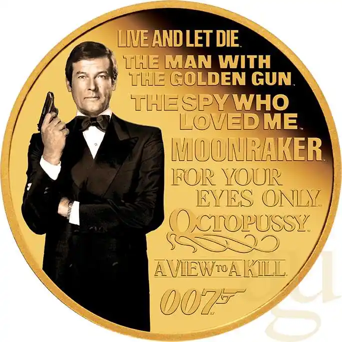 Sichere Zahlung 1/4 Unze Goldmünze Tuvalu James Bond 007 - Roger Moore 2023 - proof coloriert