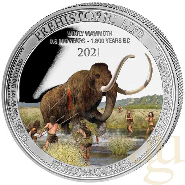 Mega-Angebot 1 Unze Silbermünze Prehistoric Life - Wollmammut 2021 coloriert