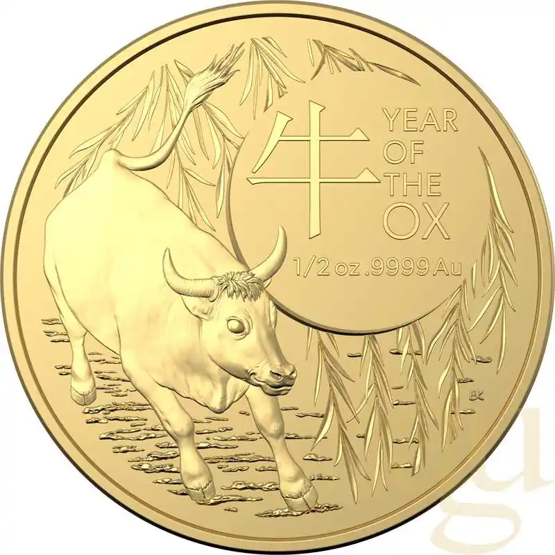 Original 1/2 Unze Goldmünze Australien RAM Lunar Ochse 2021
