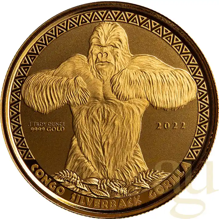 Letzte Chance 1/10 Unze Goldmünze Kongo Gorilla 2022