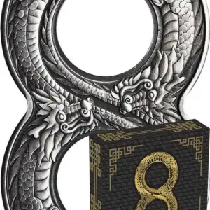 Bestpreis 2 Unzen Silbermünze Australien Figure 8 Drache 2018 Antik Finish