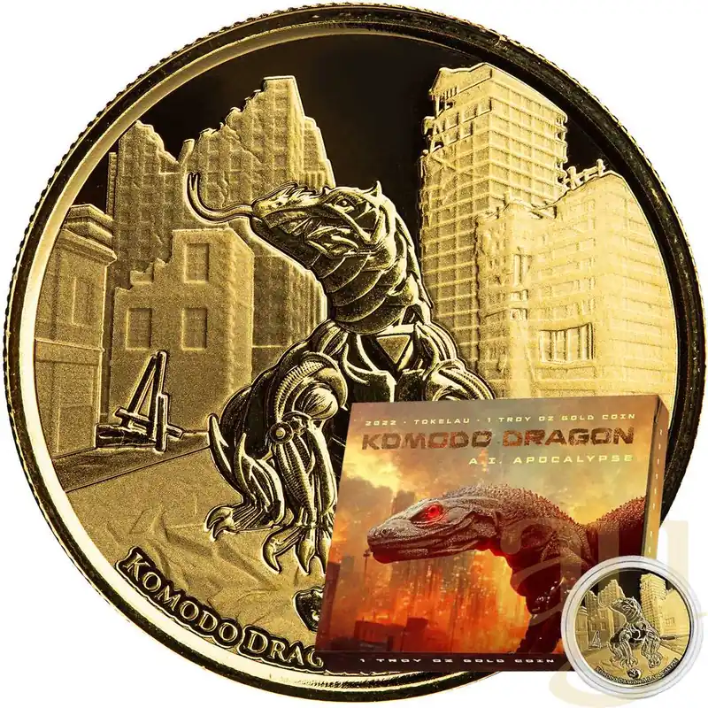 1 Unze Goldmünze Tokelau Komodo Dragon 2022 - A.I. Apocalypse Mengenrabatt