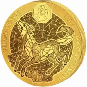 Heißes Angebot 1 Unze Goldmünze Ruanda Lunar Hund 2018