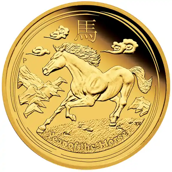 1 Unze Goldmünze Australien Lunar II Pferd 2014 - polierte Platte Direktkauf