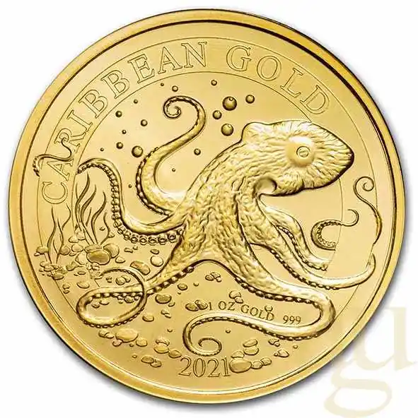 1 Unze Goldmünze Barbados Octopus 2021 Begrenztes Angebot