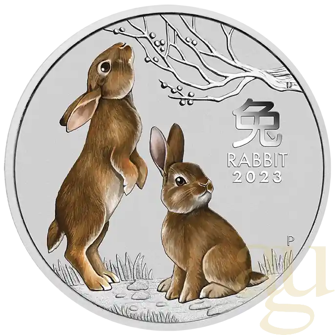 Mengenrabatt 1/4 Unze Silbermünze Australien Lunar III Hase 2023 - coloriert