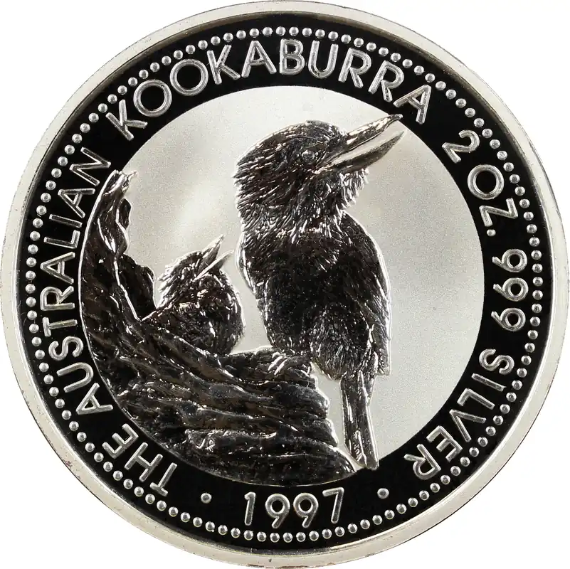 Kostenloser Rückversand 2 Unzen Silbermünze Australien Kookaburra 1997