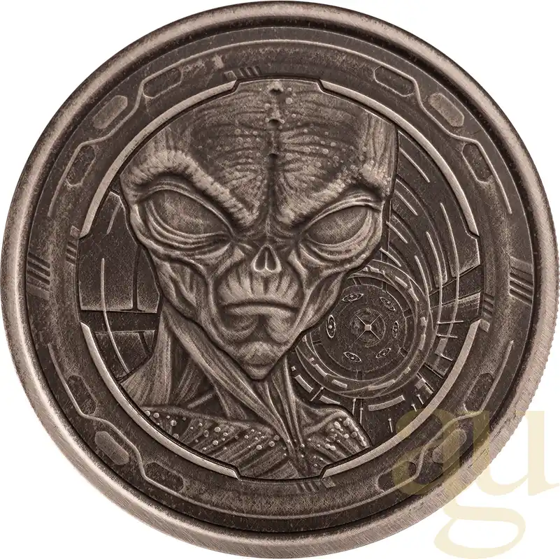 Jetzt Zugreifen 1 Unze Silbermünze Afrika Ghana Alien 2022 - Antik Finish