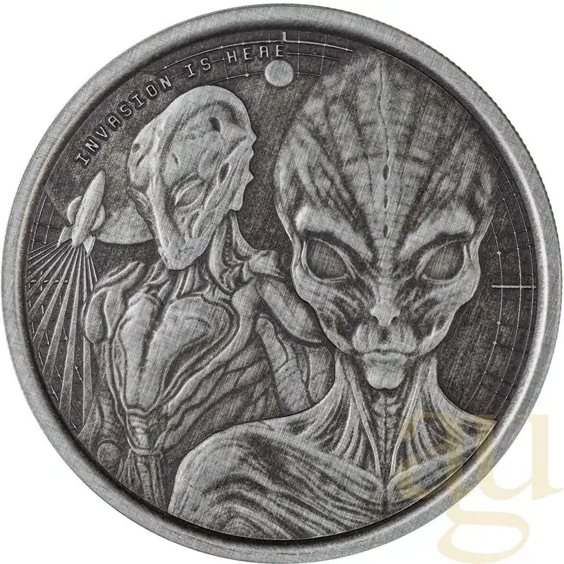 Top-Preis 1 Unze Silbermünze Afrika Ghana Alien 2023 - Antik Finish