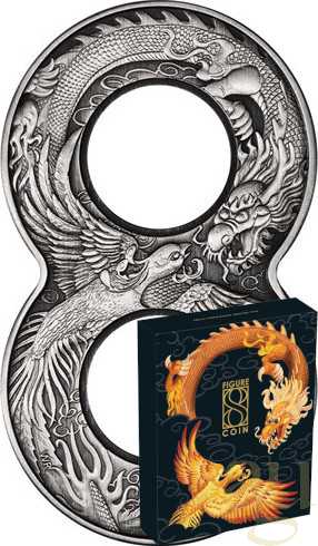 Sofort Bestellen 2 Unzen Silbermünze Australien Figure 8 Drache & Phönix 2020 - Antik Finish