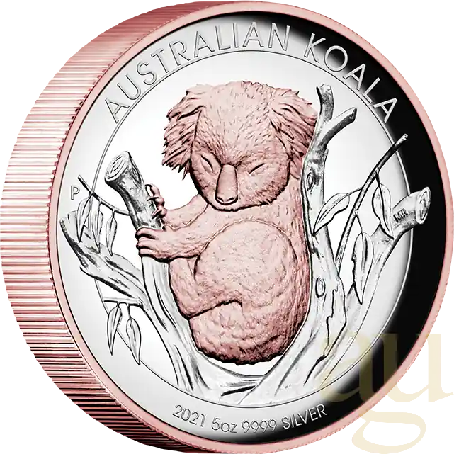 5 Unzen Silbermünze Australien Koala 2021 - High Relief - polierte Platte - rosè vergoldet Preiswert