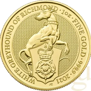 Neu Im Sortiment 1 Unze Goldmünze Queens Beasts White Greyhound 2021