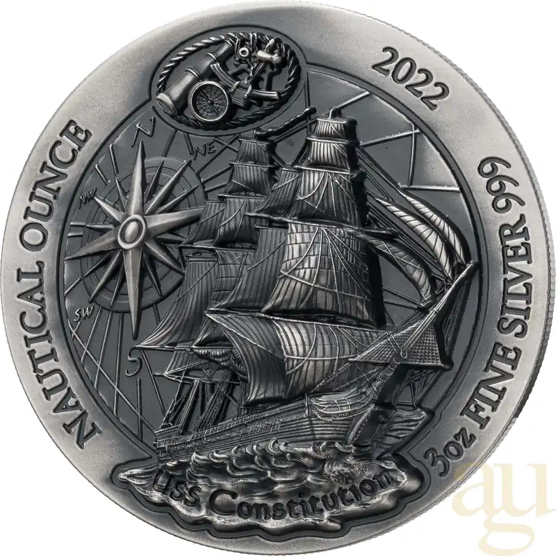 Mengenrabatt 3 Unzen Silbermünze Ruanda Nautical Serie - USS Constitution 2022 - High Relief