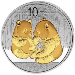 Markenprodukt 1 Unze Silber China Panda 2009 teilvergoldet