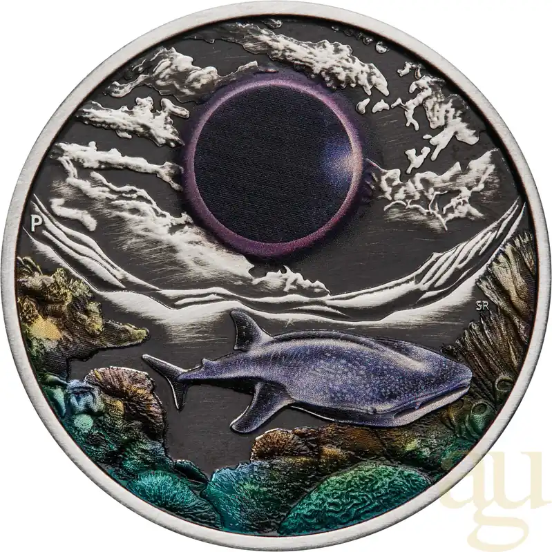 Hochwertig 2 Unzen Silbermünze Australien Ningaloo Eclipse 2023 - Antik Finish coloriert