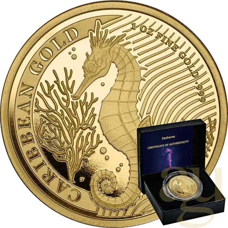 1 Unze Goldmünze Barbados Seepferdchen 2023 Kostenfreie Lieferung