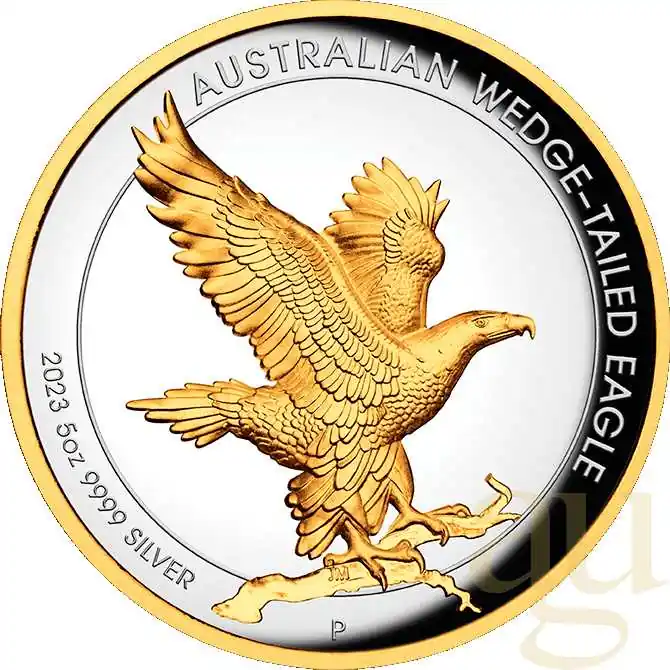 5 Unzen Silbermünze Australien Wedge Tailed Eagle 2023 teilvergoldet - polierte Platte Sichere Zahlung