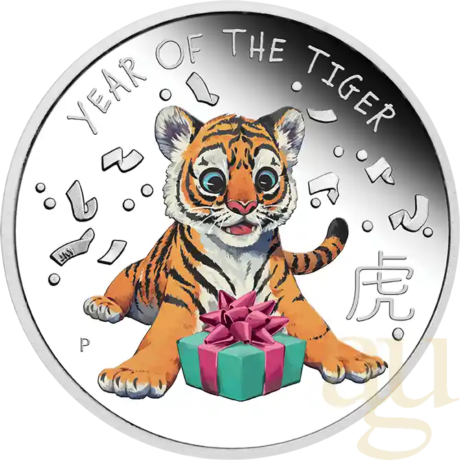 Super-Preis 1/2 Unze Silbermünze Tuvalu Baby Tiger 2022 - polierte Platte - coloriert