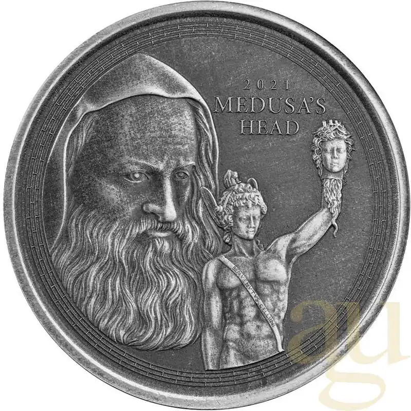 1 Unze Silbermünze Gibraltar Perseus mit dem Kopf der Medusa 2021 - Antik Finish Top-Angebot