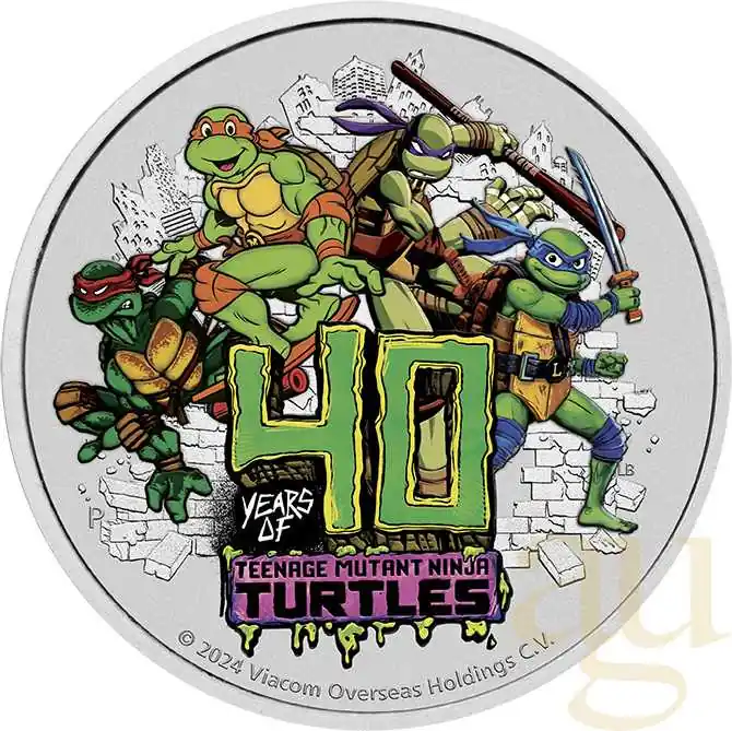 Original 1 Unze Silbermünze Tuvalu Teenage Mutant Ninja Turtles 40th Anniversary 2024 coloriert - Coincard