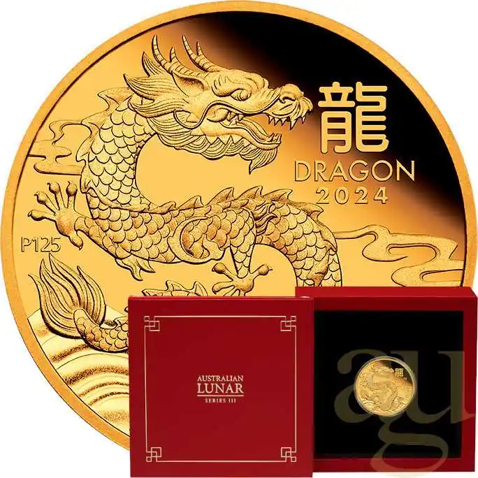 1/4 Unze Goldmünze Australien Lunar III Drache 2024 - polierte Platte Knallerangebot