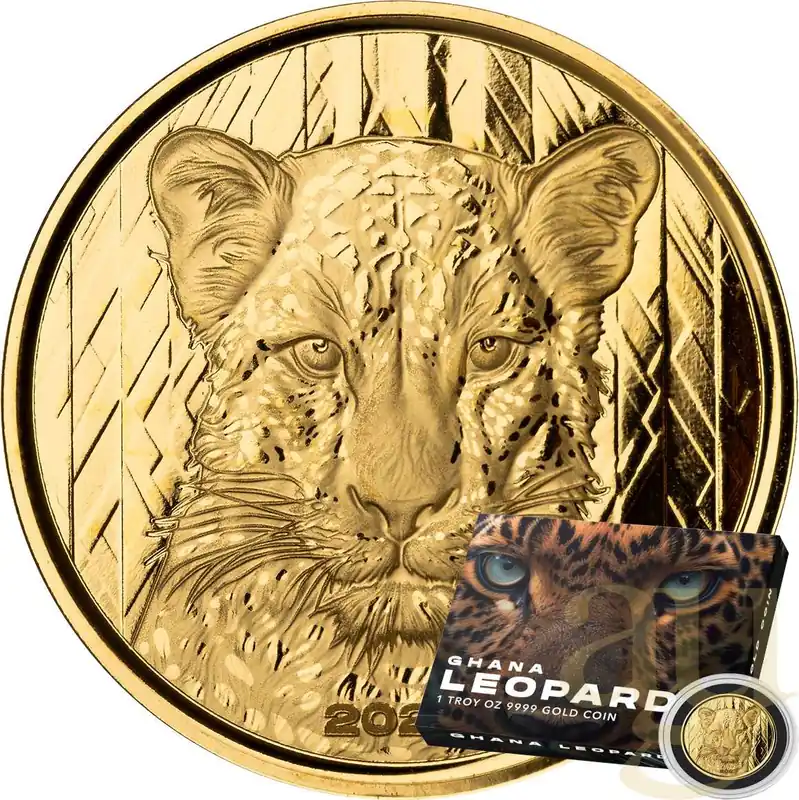 1 Unze Goldmünze Afrika Ghana Leopard 2023 - polierte Platte Sonderaktion