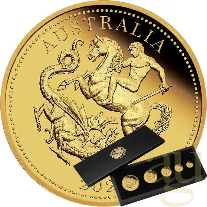 The Perth Mint 125 Jahre Australian Sovereign 2024 Goldmünzen - polierte Platte - Five Coin Set Premium