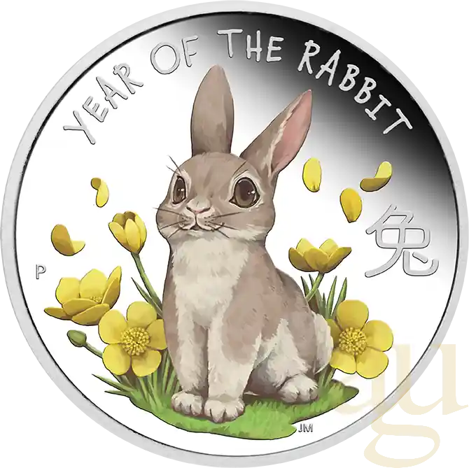 Neu 1/2 Unze Silbermünze Tuvalu Baby Hase 2023 - polierte Platte - coloriert