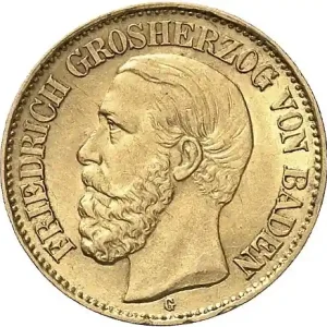 Nur Für Kurze Zeit 10 Mark Goldmünze Friedrich Grossherzog von Baden J186 (1875-1888)