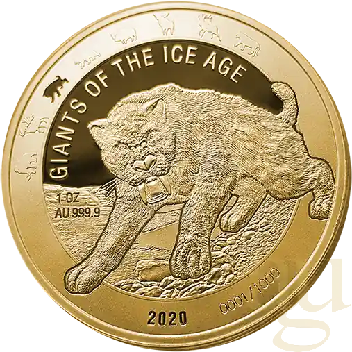 1 Unze Goldmünze Giganten der Eiszeit - Säbelzahnkatze 2020 Ausverkauf