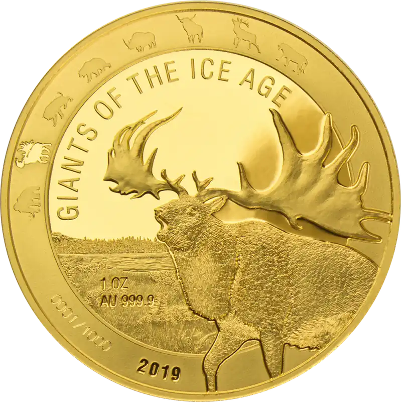 Zertifiziert 1 Unze Goldmünze Giganten der Eiszeit - Riesenhirsch 2019