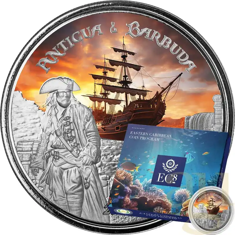 1 Unze Silbermünze EC8 Antigua & Barbuda - Rum Runner 2023 - coloriert Handgefertigt