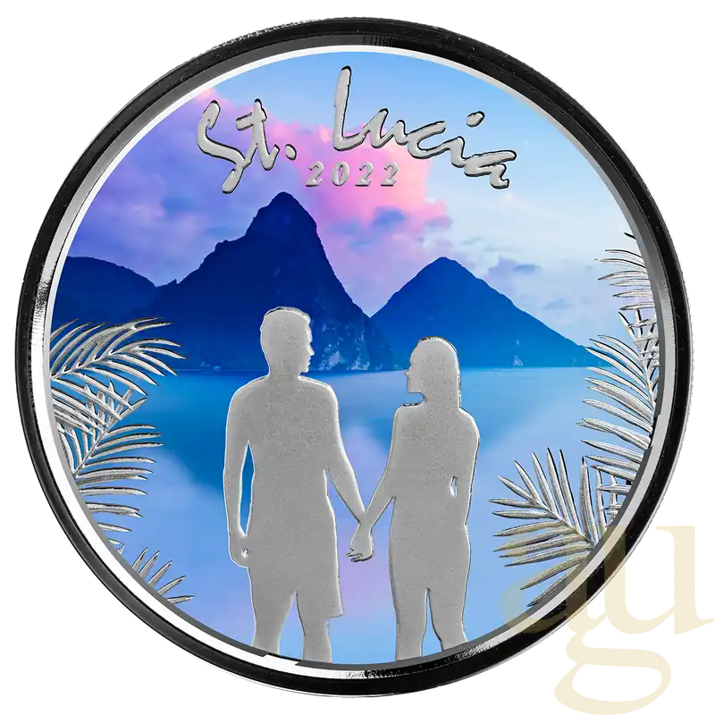 1 Unze Silbermünze EC8 St.Lucia - Couple 2022 coloriert Weltweiter Versand
