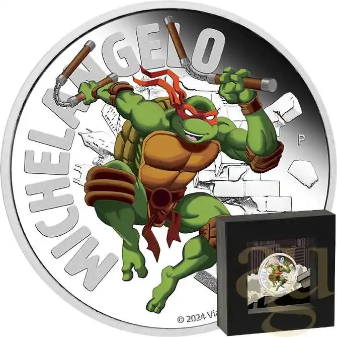1 Unze Silbermünze Tuvalu Teenage Mutant Ninja Turtles Michelangelo 2024 coloriert - polierte Platte Sonderaktion