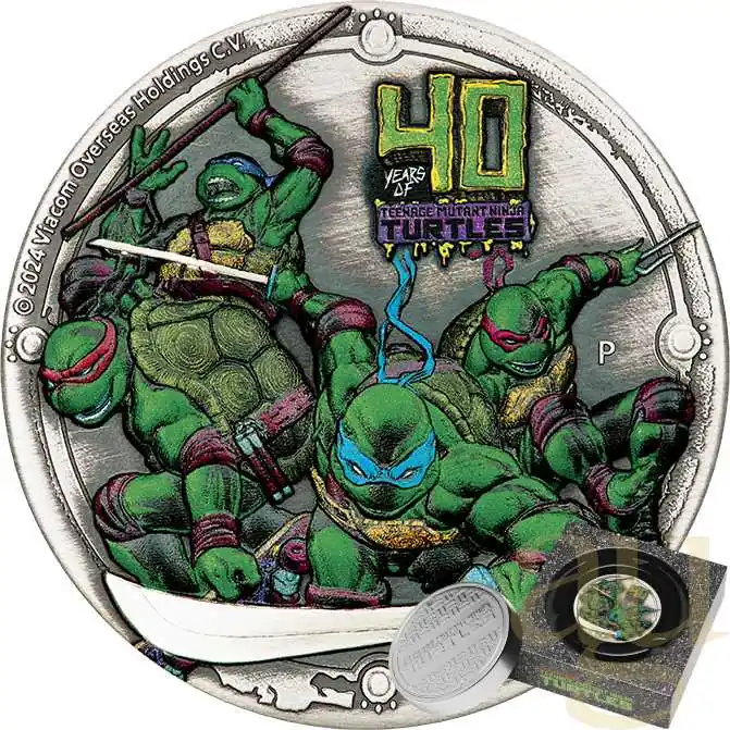 2 Unzen Silbermünze Tuvalu Teenage Mutant Ninja Turtles 40th Anniversary 2024 - Antik Finish - High Im Trend
