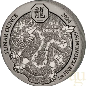 Neu Im Sortiment 1 Unze Platinmünze Ruanda Lunar Drache 2024
