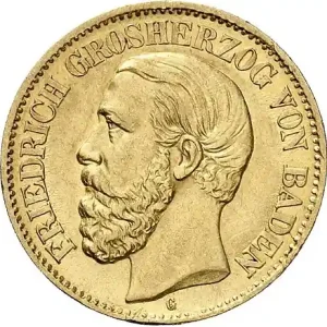 Begrenztes Angebot 10 Mark Goldmünze Friedrich Grossherzog von Baden J183 (1872-1873)